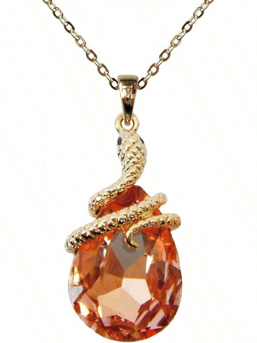 18k Gold Plated Water Drop Crystal Multicolor Snake Pendant Necklace 16"+2"2025 - 橘色 - 查看 1
