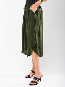 JIN SER Pentacurt Viscose Skirt Has Pocket - Army Green - View 5