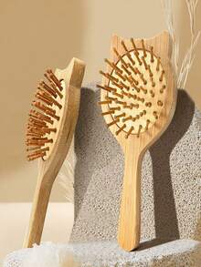 Bamboo Hair Brush, Natural Wooden Anti-Static Smooth Hair Scalp Massage Comb, Styling Tool For Men And Women - Apricot - View 7