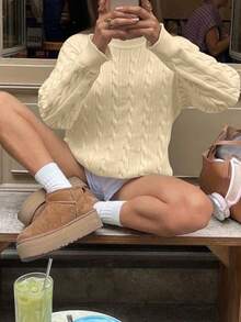 FOR BEAUTY Women's Solid Color Minimalist Twist Knit Sweater, Stylish Geeky Vibe, Suitable For Graduation Season, Back To School, Spring/Summer, Carnival, Valentine's Day, New Year - Apricot - View 2