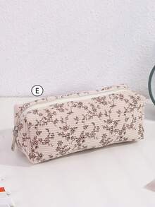 1 Peça Estojo de Lápis de Veludo Floral, Suprimentos Escolares, Bolsa de Armazenamento de Papelaria de Grande Capacidade e Simples