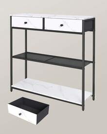Table d'Entrée Étroite, avec 2 Tiroirs en Tissu, Meuble Console, Bout de Canapé sur 3 Niveaux, 24 x 76 x 80 cm, pour Entrée, Salon, Blanc Marbré et Noir d'encre - Blanc - Voir 6