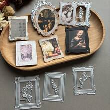 1 Set Vintage Photo Frame Cutting Mold, Carbon Steel Template Scrapbooking Handmade Album Craft, Retro Precise Carbon Steel Stamping Mold Creative Handmade DIY Printing Cutter For Photo Album, Card, Greeting Card Decoration - Silver - View 6
