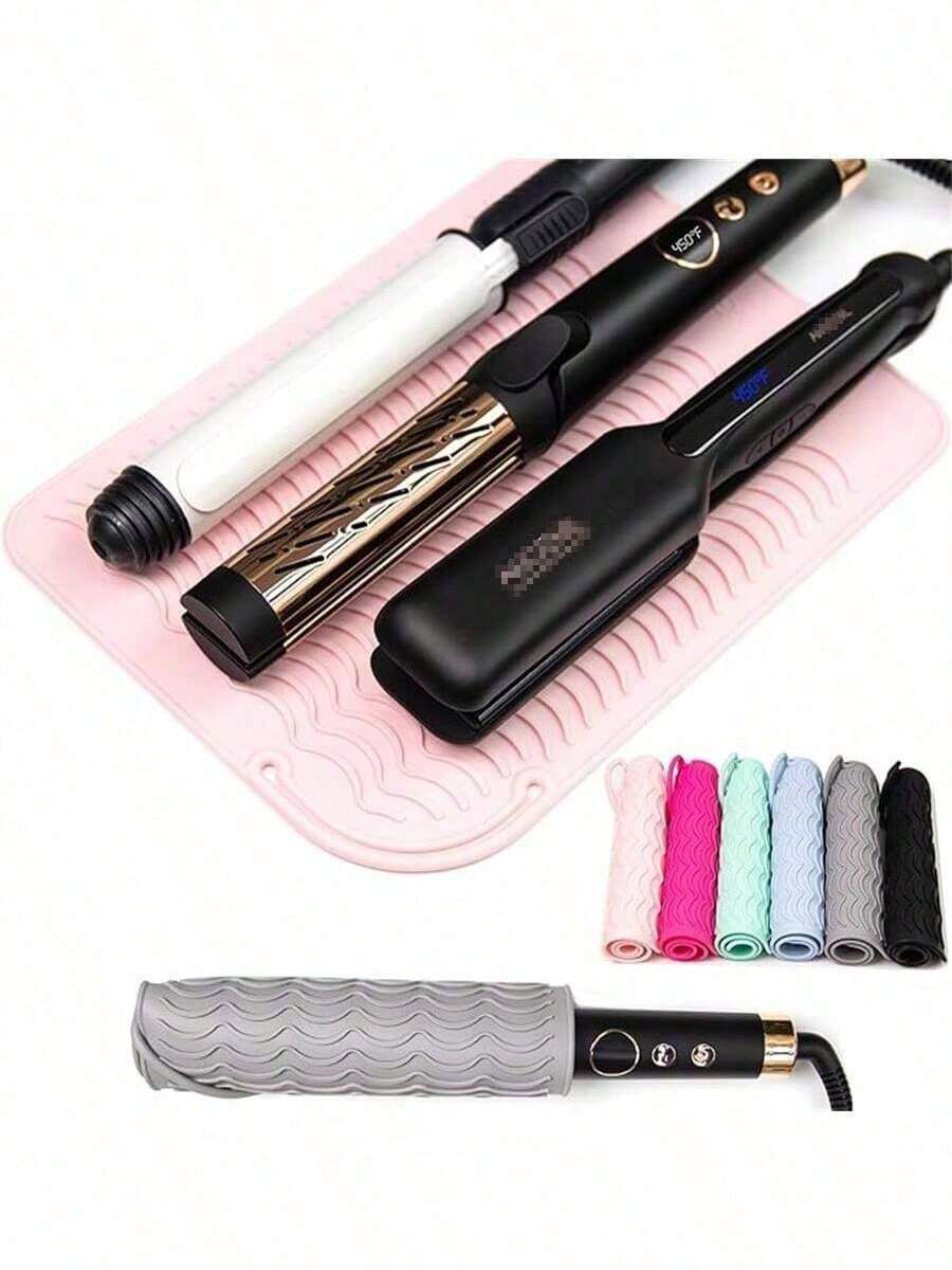 1pc Flat Iron Silicone Mat And Travel Case For Hair Tools Portable Silicone Heat Resistant Mat Hair Straightener Curler Insulation Pad Non-Slip Anti Heat Mat Hair Styling Tool For Travel - Multicolor - View 1