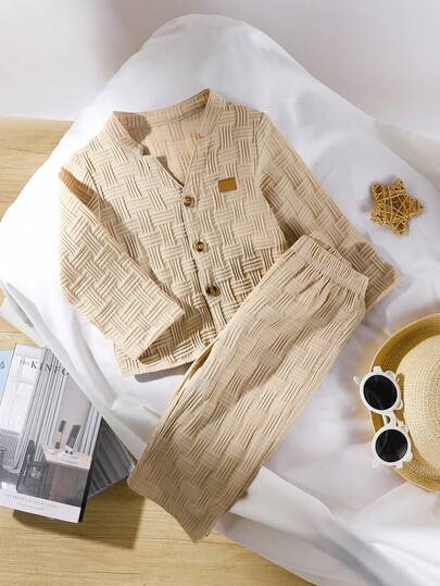 Set di cardigan jacquard geometrico e pantaloni a gamba dritta per bambino, elegante e alla moda per uso casual quotidiano, autunno/inverno