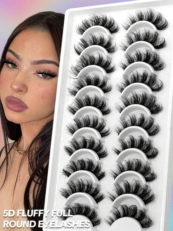 10 pares de pestañas postizas de estilo manga de imitación de visón natural, pestañas postizas completas, artículos esenciales de viaje y herramientas de maquillaje