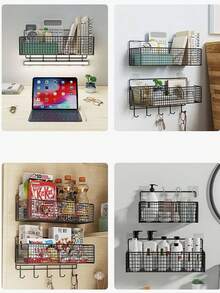 1/2/3pcs Iron Mesh Kitchen/Bathroom Storage Rack, Large Capacity Wall-Mounted Organizer Basket, No Drilling Required, Suitable For Kitchen, Bathroom, Dorm