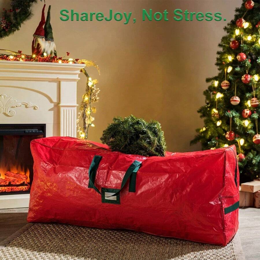 9 Ft Christmas Tree Storage Bag - Durable Heavy Duty Extra Large Artificial Xmas Holiday Tree Bag With Reinforced Handles And Dual Zippers Wide Opening - Christmas Decorations- Red - Red - View 1