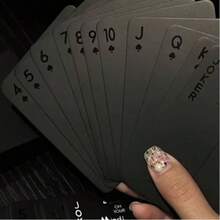 1 Set (54 Cards) Creative Black Minimalist Coated PVC Plastic Playing Cards, Waterproof, Hot Stamping, Playing Cards & Card Games, Durable, Easy To Shuffle, Flexible & Waterproof, Suitable For Pool & Beach Parties, Couples Games, Family Gatherings, Thanksgiving Gifts, Board Games With Friends & Family, Holiday Travel Entertainment. - Black - View 6