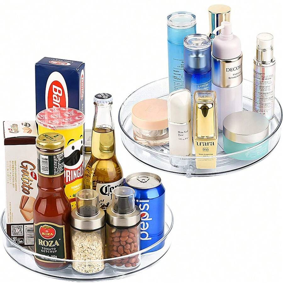 2 Pack Lazy Susan Cabinet Organizer, Plastic Rotating Round Turntable For Pantry - Transparent - View 1