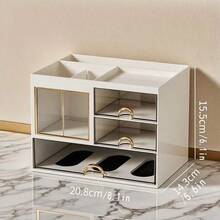 1件桌面笔筒简约抽屉笔杯多功能文具收纳盒大容量办公收纳盒 - 白色 - 查看 3