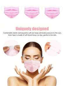 [10/50/100.200 Pieces Per Pack]Black And Pink Disposable Masks, Three-Layer Adult Masks, Elastic Ear-Loop Masks, Suitable For Home, Office, School, Outdoor And Other Occasions. One-Time Ear-Loop Design, Suitable For Home, Travel, Office, School, Work And Outdoor Use.