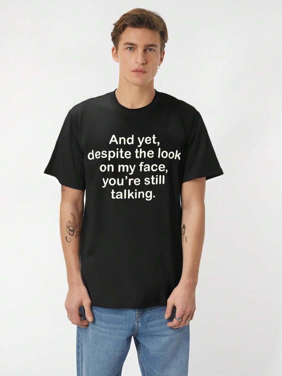 Men's Front Print T-Shirt Face 100% Cotton Funny Graphic  Summer Casual Top Tee For Adult, Men, Women, Teen, Teenager, Adolescent, Youth - màu đen - Xem 1