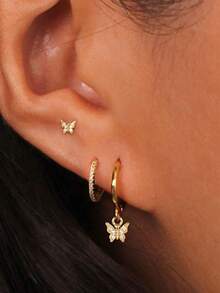 Bộ 3 khuyên tai mạ vàng 14K, kiểu dáng tinh tế gồm khuyên tai đinh, khuyên tai vòng và khuyên tai sụn dành cho nữ, ít gây dị ứng, khuyên tai nhỏ nhắn, bộ khuyên tai, món quà tuyệt vời cho Halloween, Giáng sinh, dành cho phụ nữ. - 3 miếng vàng - Xem 12