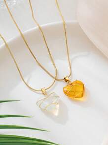 2 Moonstone Necklaces Rose Stone Heart Necklace Set Y2k Women's Friendship Necklace Couple Necklace Prom Jewelry - 2PC Heart Necklace - View 6