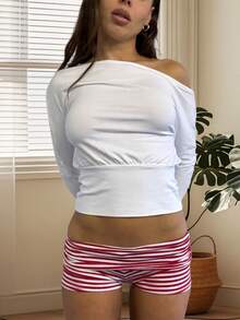 Women Polka Dot Fold Over Shorts Casual Striped Elastic Waist Y2k Lounge Shorts Cute Mini Shorts Pajama Micro Bottoms Summer Sleepwear - 紅色 - 查看 5