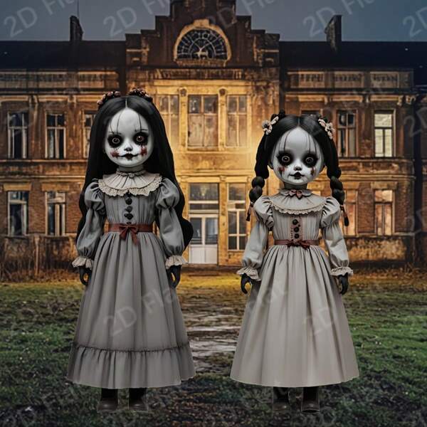 2 piezas Platos decorativos con patrón de muñecas de terror de Halloween grandes, Señales de plástico con forma de Halloween para el patio, Decoraciones de patio de Halloween, Estacas de decoración de césped de plástico, Decoraciones de jardín y exterior de Halloween, Decoraciones de fiesta de Halloween para el jardín