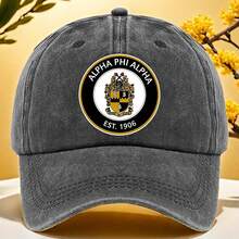 Alpha Phi Alpha Fraternity Washed Baseball Cap, Polyester, Adjustable Size, Lightweight, Printed Occasion Theme, Machine Washable, Multi-Color Options - 黑色 - 查看 3
