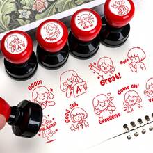 1 套英语和德语教师印章，彩色鼓励短语，用于评分、家庭作业、课堂管理，耐用 ABS 材料 - 非常适合学校和办公室使用