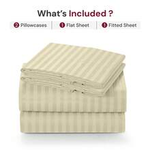 Lux Decor 4 Pc Stripe Bed Sheets, High GSM Brushed Microfiber Bedding Set With Deep Pocket Fitted Sheet & Pillowcases. Soft, Breathable, Hypoallergenic, Easy Care, And Wrinkle Resistant For Year-Round Comfort And A Classic Hotel-Quality Look. - 香草 - 查看 5
