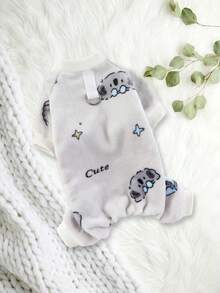 Warm Thickened Flannel 4-Leg Jumpsuit For Puppies, Kittens, Teddy Dogs, Autumn/Winter, Leash Attachable, No Hat - Light Grey - View 12