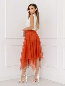Elegance Tulle Midi Skirt With Polka Dots Code 127 - Terracotta - View 3
