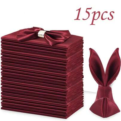 15pcs Burgundy Square Satin Napkins, 17" X 17" (43.18 X 43.18 Cm), Soft & Smooth Cloth Napkins, Suitable For Wedding, Banquet, Party, Event, Gathering, Christmas Decoration