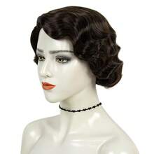 20s Brown Short Finger Wave Wigs For Women  Natural Synthetic Hair Wig For Women Lady Ladies Cosplay Anime Party Costume Anime Flapper Wig REEWES Wig - màu nâu - Xem 5