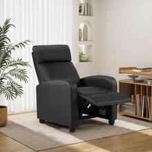 Recliner Chair No Massage Function Leather Black With Lumbar Support Adjable Push Back Wide Armrests Footrest And Padded Seat Easy Assembly For Living Room Home Theatre - LeatherBlack - View 2