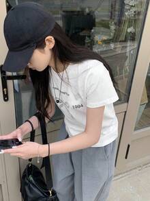 2025 Spring/Summer White Bow Cotton Short Sleeve T-Shirt - White - View 5