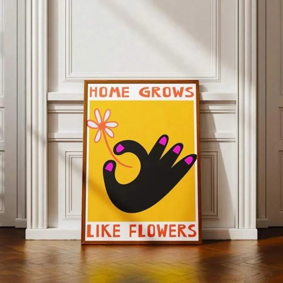 1pc Home Grows Like Flowers Print Frameless Canvas Colorful Poster Flat Design Style - Apartment Decor Aesthetic Wall Art Poster No Frame