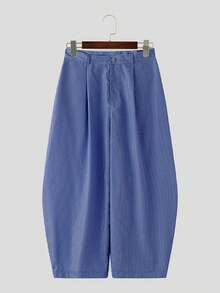 INCERUN Mens High Waist Zipper Striped Casual Loose Wide Leg Trousers Long Harem Pants Bottoms - 深藍色 - 查看 4