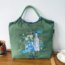 1 Stück olivgrüne Gletschergänseblume Nylon Einkaufstasche, modische lässige große Schulter Umhängetasche, neu für den Herbst, wasserdichte Pendler Tragetasche