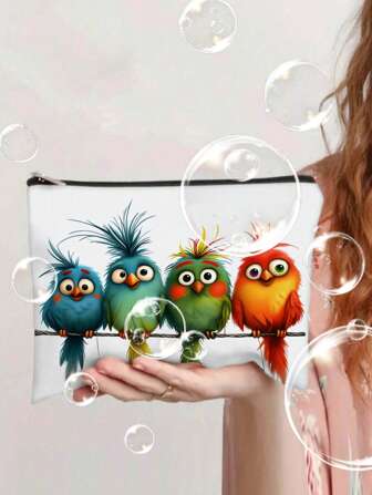 Cosmetic Bag With Funny Bird Design, Durable Travel Makeup Pouch, Large Capacity, Portable Beauty Essentials Organizer, With Unscented For Women, Ideal Gift For Travel Enthusiasts