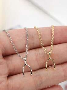 1pc Stainless Steel Chain Lucky Wishbone Necklace, Suitable For Daily Wear And Gift For Friends
