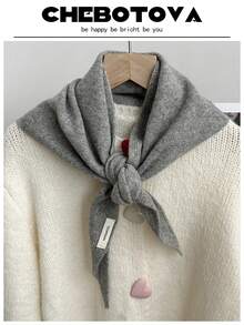 1PC Autumn Decorative Solid Color Wool Knit Triangle Scarf Women's Outerwear Fake Collar Decorative Air-Conditioned Room Scarf Fashion Shawl - Multicolor - View 19