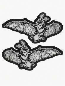 1 Pair Of Black & White Bat Patches – Punk & Gothic Style Embroidered Patches, Ideal For Decorating Jackets, Hats, Or Bags. Iron-On/Sew-On Design Available. - 彩色 - 查看 2