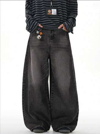 Jeans anchos de pierna lavados y vintage para adolescentes