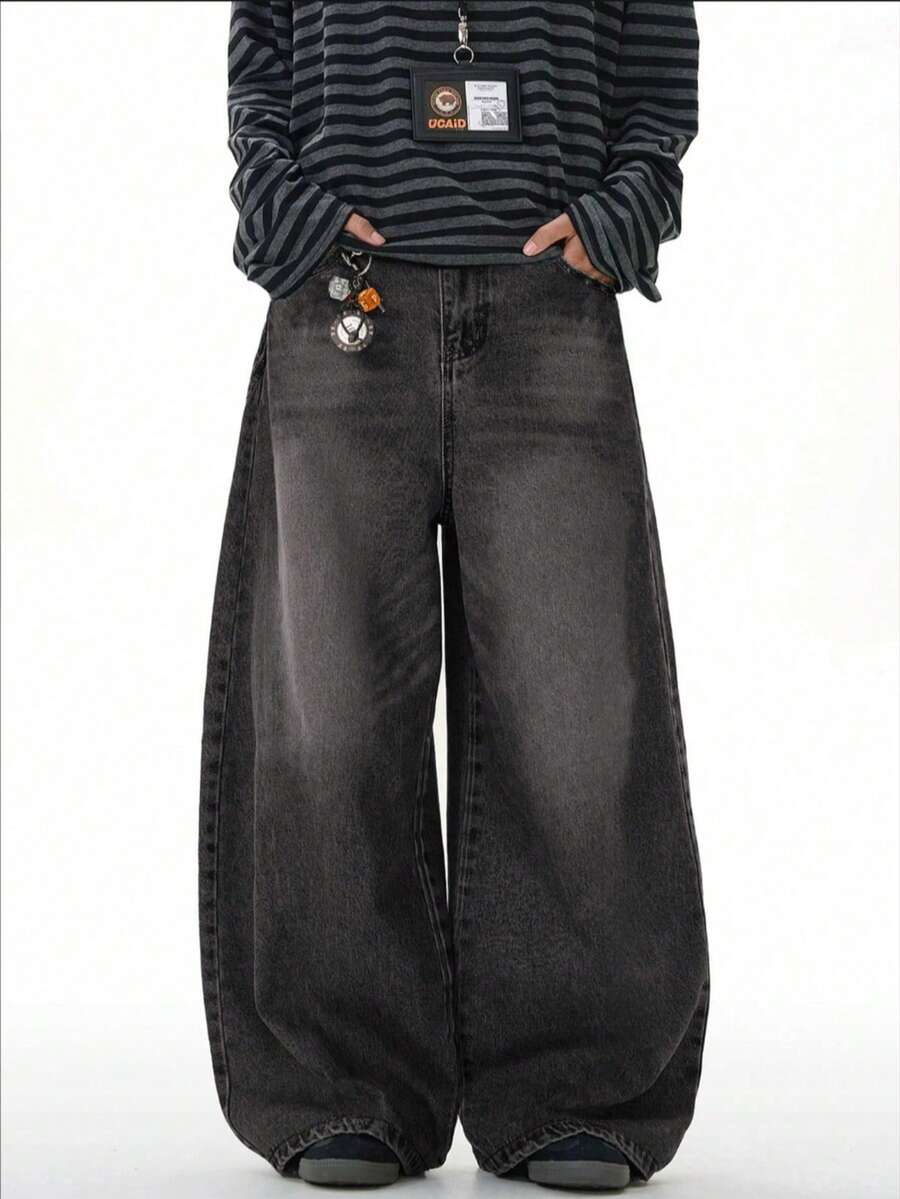 Quần jean ống rộng cổ điển cho bé trai tuổi teen - màu đen - Xem 1
