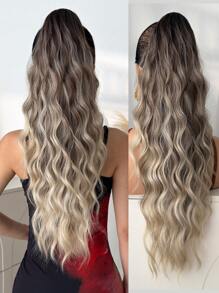 爪形马尾辫接发，渐变色银黑棕 24 英寸长水波纹发丝，耐热纤维合成马尾辫，适合女士和女孩在派对上日常使用 - 漸層棕色 - 查看 2