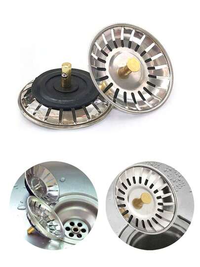 Stainless Steel Kitchen Sink Strainer And Stopper, Polished Waste Stopper With Hair Catcher, Kitchen Sink Strainer Stopper, Stainless Steel Waste Plug Sink Filter, Bathroom Hair Catcher, Sink Strainer Filter, Floor Drain Kitchen Tools, For Bathroom And Kitchen Drain Protection, 1pc