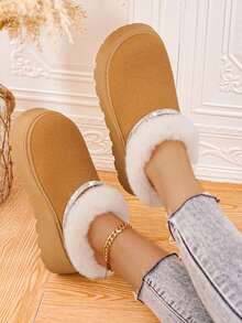 Damskie, jednokolorowe, ocieplane, grube, ciepłe buty śnieżne z kryształkami, modne, zimowe botki na platformie z miękką, pluszową podszewką, antypoślizgowe, wygodne, wsuwane buty z grubą podeszwą