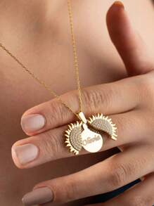 1pc Personalized Sun Name Necklace - Customized Shiny Pendant, Gift For Best Friend's Birthday And Bride, Engraved, Bridesmaid Birthday And Wedding Souvenir - Multicolor - View 4