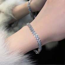 Internet Celebrity Super Hot Heart-Shaped High-Grade Diamond-Plated Silver Roman Bracelet For Girls Fashion Crystal Bracelet Hand String Hand Jewelry - 銀色 - 查看 8