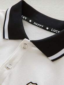 Tween Boy Polo Collar Casual Loose Shirts, British Style Long Sleeve T-Shirts, Fashionable Spring Autumn Tops - White - View 3