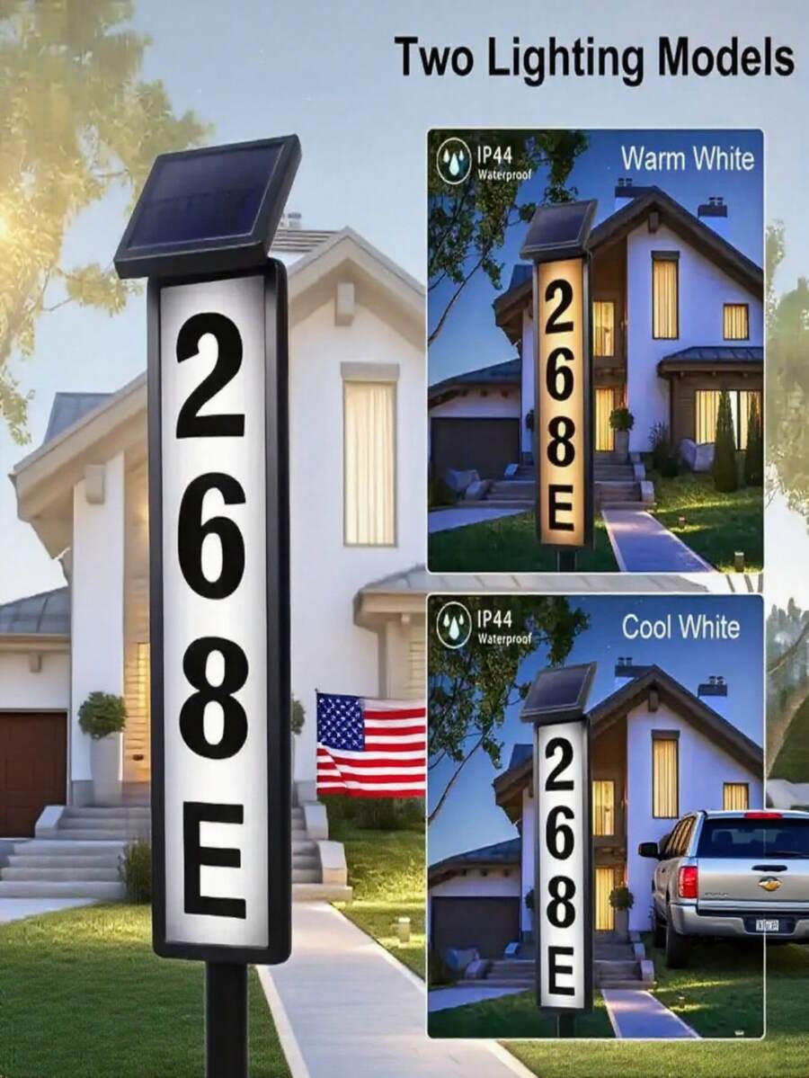 Solar Powered House Number Light,600 Mah , IP44 Waterproof Outdoor LED Lamp Post With Warm/Cool White Modes, Dusk To Dawn Auto On/Off, Easy Installation Address Sign Lighting For Driveway/Patio/Home - Upgraded doorplate light - 查看 1