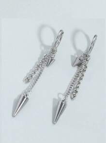 1 Pair Stainless Steel Men's Earrings, Conical Dangle Earrings - Silver - View 2
