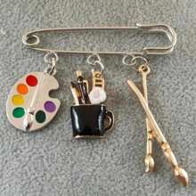 Personalized Brooch Painter Pendant Palette Painting Brush Charm Brooch Teacher Student Creative Jewelry Gifts - Palette pendant brooch - View 5