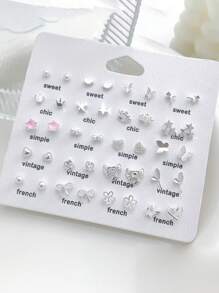 40 件锌合金可爱精致蝴蝶和皇冠耳钉套装，适合女性日常佩戴 - 粉色 - 查看 7