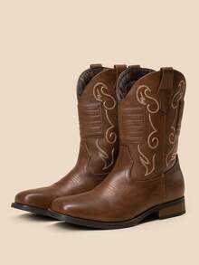 Men's Western Cowboy Boots European And American Style High-Top Leather Boots - 棕色 - 查看 6